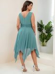 Chiffon Double V-Neck A Line Bridesmaid Dress with Asymmetrical Hem – Dusty Blue