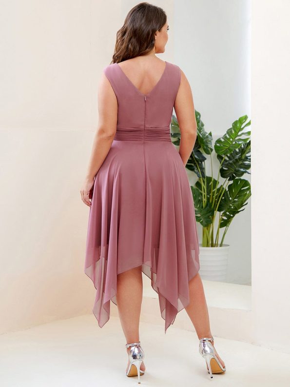 Chiffon Double V-Neck A Line Bridesmaid Dress with Asymmetrical Hem - Purple Orchid