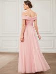 Spaghetti Strap Cold Shoulder Cross Over A-Line Tulle  Bridesmaid Dress – Pink