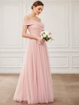 Spaghetti Strap Cold Shoulder Cross Over A-Line Tulle  Bridesmaid Dress – Pink