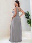 Sleeveless V-Neck Plain Chiffon Maxi Bridesmaid Dress – Grey