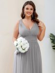 Sleeveless V-Neck Plain Chiffon Maxi Bridesmaid Dress – Grey