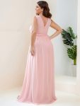 Sleeveless V-Neck Plain Chiffon Maxi Bridesmaid Dress – Pink