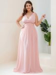 Sleeveless V-Neck Plain Chiffon Maxi Bridesmaid Dress – Pink