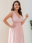 Sleeveless V-Neck Plain Chiffon Maxi Bridesmaid Dress – Pink