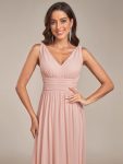 Sleeveless V-Neck Plain Chiffon Maxi Bridesmaid Dress – Pink