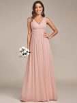 Sleeveless V-Neck Plain Chiffon Maxi Bridesmaid Dress – Pink