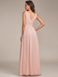 Sleeveless V-Neck Plain Chiffon Maxi Bridesmaid Dress – Pink