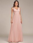 Sleeveless V-Neck Plain Chiffon Maxi Bridesmaid Dress – Pink