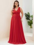 Plus Size Sleeveless V-Neck Chiffon Semi Formal Maxi Dress - Red
