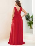 Plus Size Sleeveless V-Neck Chiffon Semi Formal Maxi Dress – Red