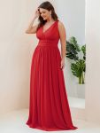 Plus Size Sleeveless V-Neck Chiffon Semi Formal Maxi Dress – Red