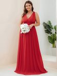 Plus Size Sleeveless V-Neck Chiffon Semi Formal Maxi Dress – Red