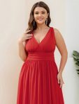 Plus Size Sleeveless V-Neck Chiffon Semi Formal Maxi Dress – Red