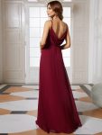 Criss-Cross V-Neck Chiffon Backless A-Line Bridesmaid Dress – Burgundy