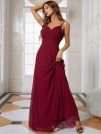 Criss-Cross V-Neck Chiffon Backless A-Line Bridesmaid Dress – Burgundy