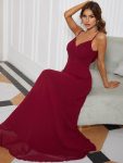 Criss-Cross V-Neck Chiffon Backless A-Line Bridesmaid Dress – Burgundy