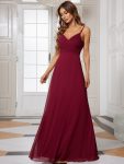 Criss-Cross V-Neck Chiffon Backless A-Line Bridesmaid Dress – Burgundy