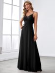 Criss-Cross V-Neck Chiffon Backless A-Line Bridesmaid Dress - Black