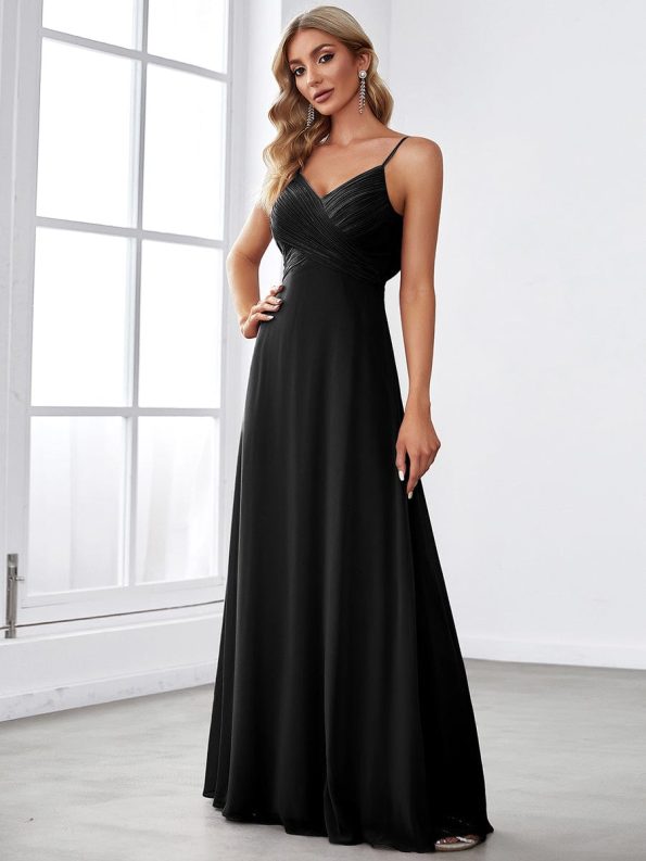 Criss-Cross V-Neck Chiffon Backless A-Line Bridesmaid Dress - Black