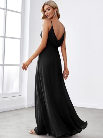 Criss-Cross V-Neck Chiffon Backless A-Line Bridesmaid Dress - Black