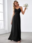 Criss-Cross V-Neck Chiffon Backless A-Line Bridesmaid Dress – Black