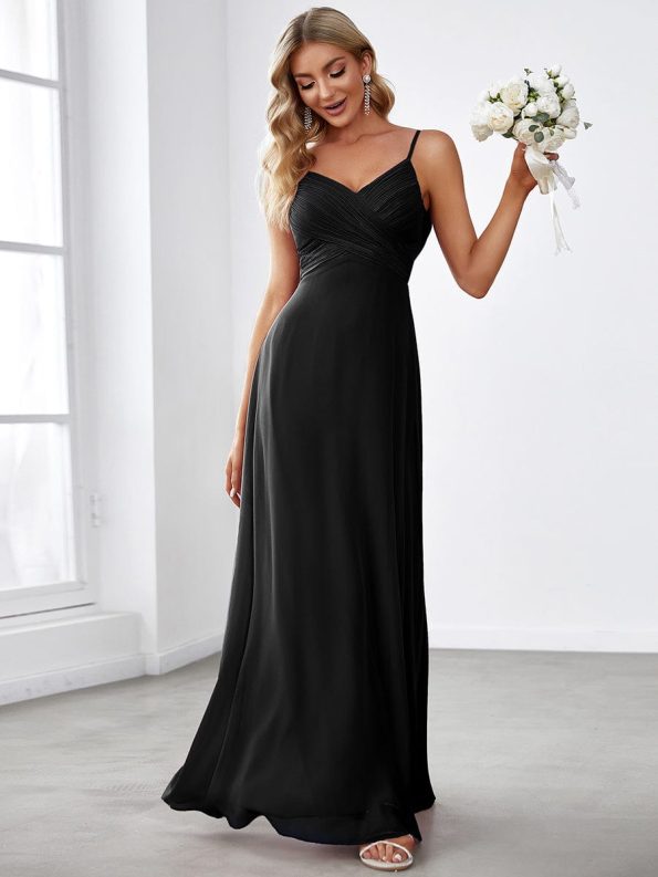 Criss-Cross V-Neck Chiffon Backless A-Line Bridesmaid Dress - Black