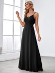 Criss-Cross V-Neck Chiffon Backless A-Line Bridesmaid Dress – Black