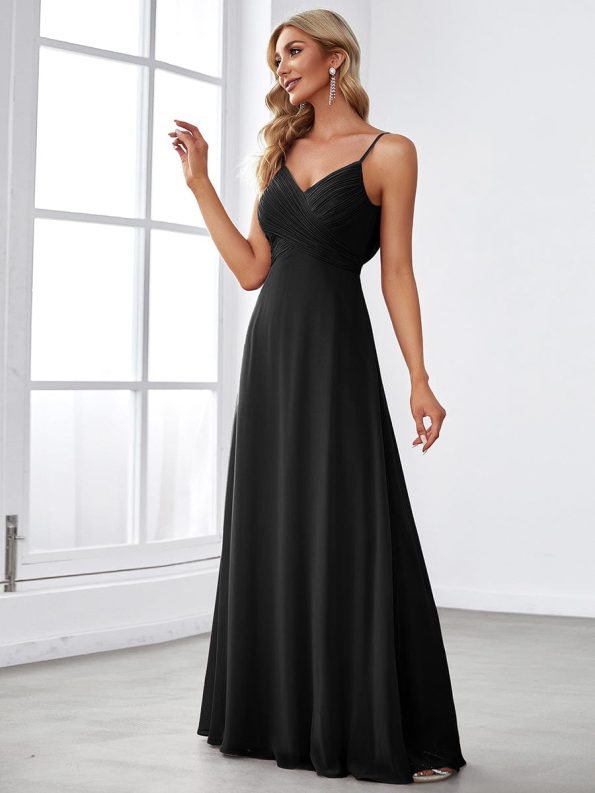 Criss-Cross V-Neck Chiffon Backless A-Line Bridesmaid Dress - Black