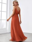 Criss-Cross V-Neck Chiffon Backless A-Line Bridesmaid Dress – Burnt Orange