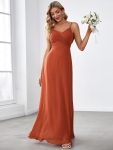 Criss-Cross V-Neck Chiffon Backless A-Line Bridesmaid Dress – Burnt Orange