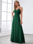 Criss-Cross V-Neck Chiffon Backless A-Line Bridesmaid Dress – Dark Green