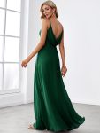 Criss-Cross V-Neck Chiffon Backless A-Line Bridesmaid Dress – Dark Green