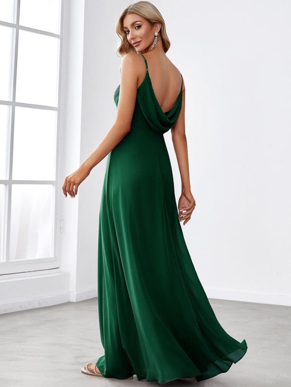 Criss-Cross V-Neck Chiffon Backless A-Line Bridesmaid Dress - Dark Green