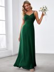 Criss-Cross V-Neck Chiffon Backless A-Line Bridesmaid Dress – Dark Green