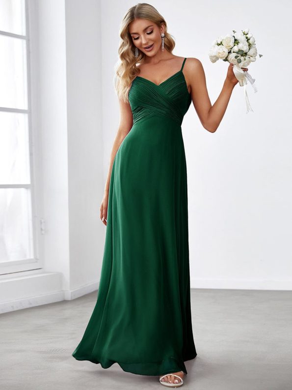 Criss-Cross V-Neck Chiffon Backless A-Line Bridesmaid Dress - Dark Green