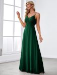 Criss-Cross V-Neck Chiffon Backless A-Line Bridesmaid Dress - Dark Green