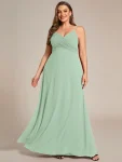 Criss-Cross V-Neck Chiffon Backless A-Line Bridesmaid Dress – Mint Green