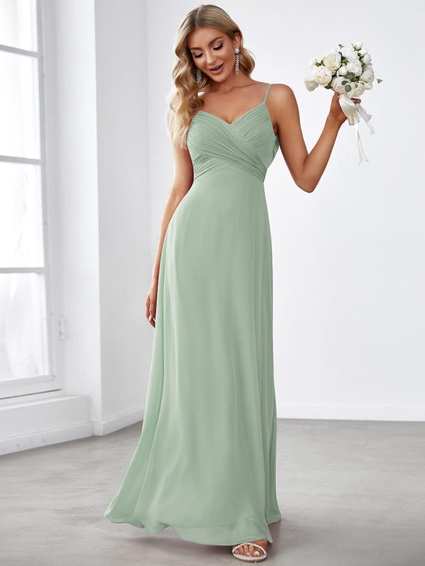 Criss-Cross V-Neck Chiffon Backless A-Line Bridesmaid Dress - Mint Green