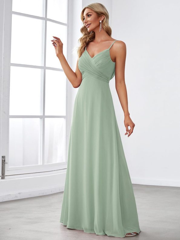 Criss-Cross V-Neck Chiffon Backless A-Line Bridesmaid Dress - Mint Green