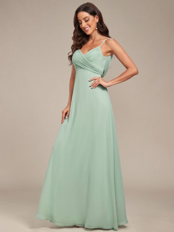 Criss-Cross V-Neck Chiffon Backless A-Line Bridesmaid Dress - Mint Green