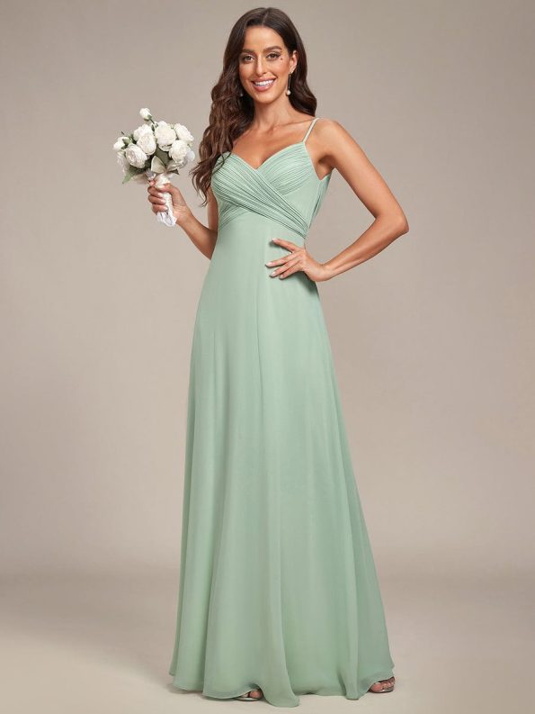 Criss-Cross V-Neck Chiffon Backless A-Line Bridesmaid Dress - Mint Green