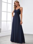 Criss-Cross V-Neck Chiffon Backless A-Line Bridesmaid Dress – Navy Blue