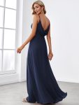 Criss-Cross V-Neck Chiffon Backless A-Line Bridesmaid Dress – Navy Blue