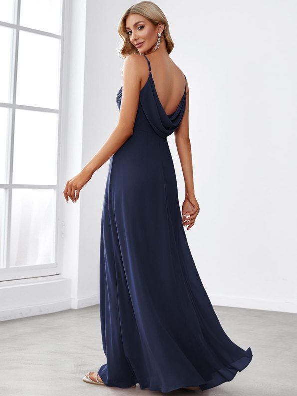 Criss-Cross V-Neck Chiffon Backless A-Line Bridesmaid Dress - Navy Blue