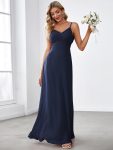 Criss-Cross V-Neck Chiffon Backless A-Line Bridesmaid Dress – Navy Blue