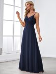 Criss-Cross V-Neck Chiffon Backless A-Line Bridesmaid Dress – Navy Blue