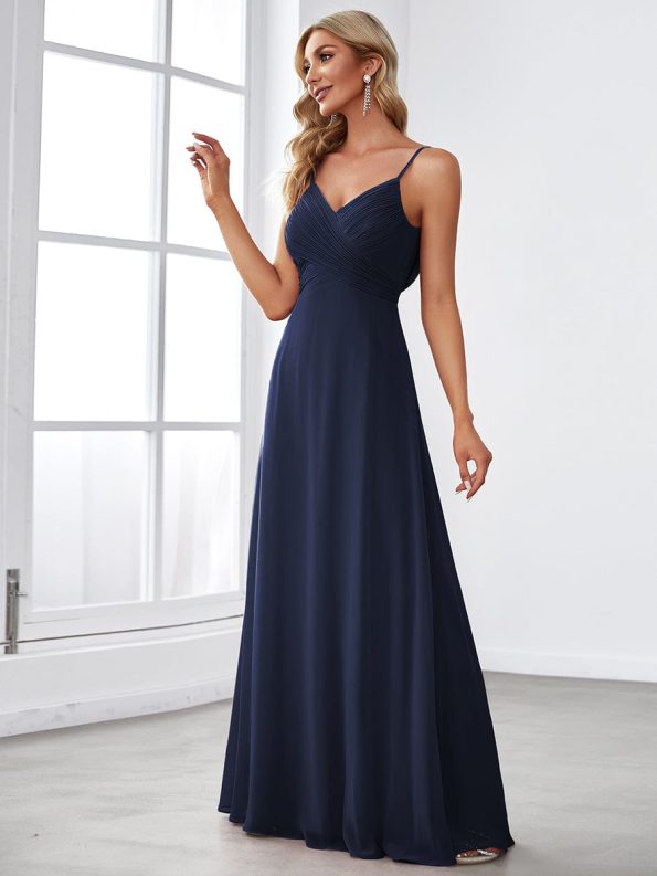 Criss-Cross V-Neck Chiffon Backless A-Line Bridesmaid Dress - Navy Blue