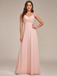 Criss-Cross V-Neck Chiffon Backless A-Line Bridesmaid Dress – Pink