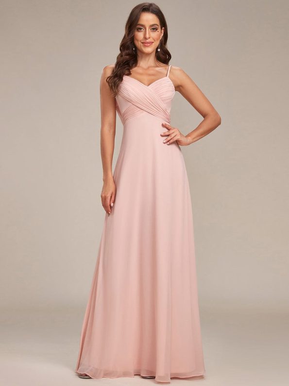 Criss-Cross V-Neck Chiffon Backless A-Line Bridesmaid Dress - Pink